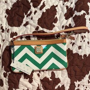 Dooney & Bourke Green and White Chevron Wristlet